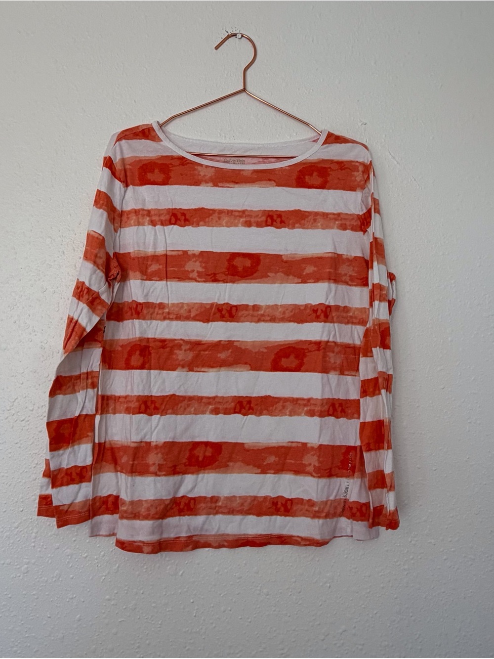 Striped Long-Sleeve Boatneck Top in Orange and White